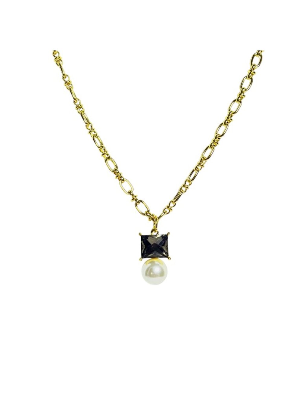 Vince Camuto Gold Tone Fancy Link Necklace With Faux Pearl Pendant (6380)